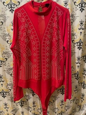 Red Rhinestone Embellished Bodysuit size 3x